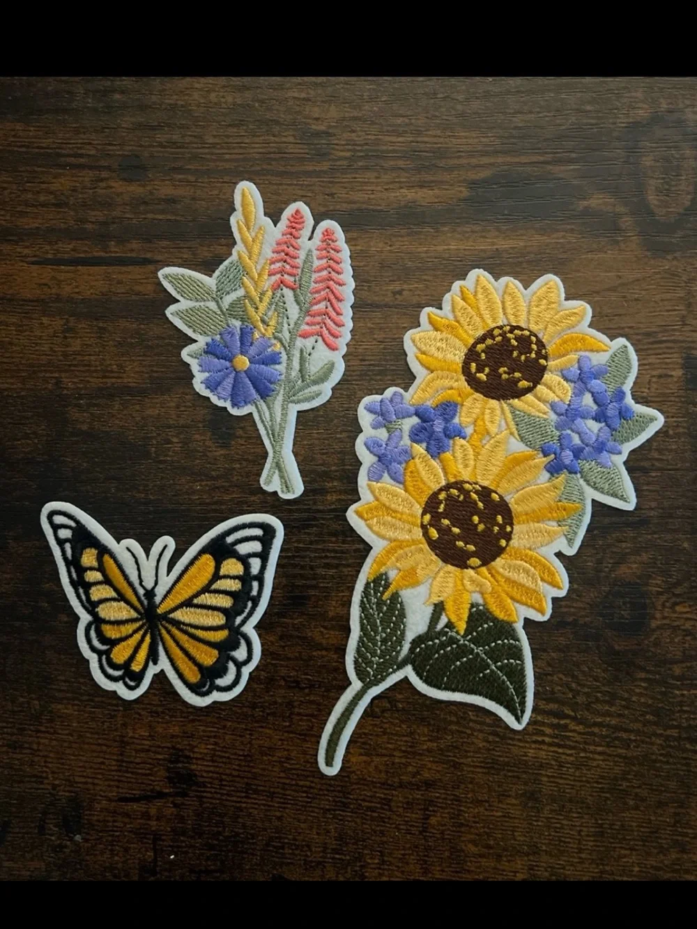 Sunflower & Butterfly Embroidered Iron-On Patches - Yellow Floral Set